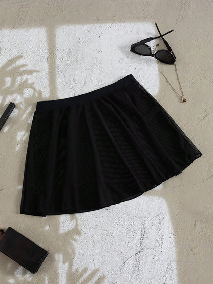 PEPPERMOLLY New Slimming Mesh Wrap Skirt Swimwear Cover Up For Women, Fashionable Beach Cover-Up For Summer Vacation Black