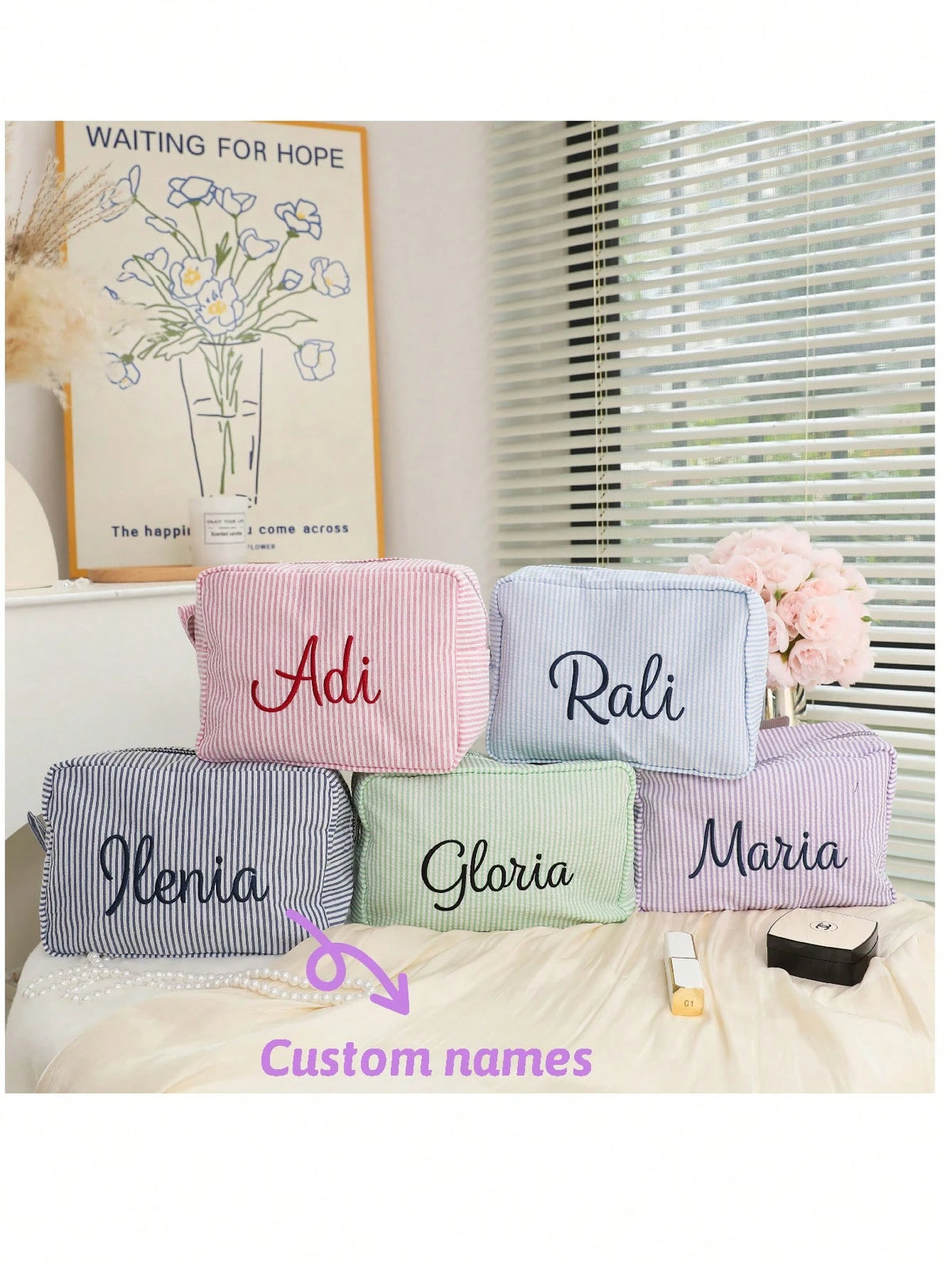 Personalized Bridesmaid Makeup Bag, Large Capacity Cosmetic Bag, Makeup Organizer, Monogrammed Toiletry Bag, Embroidered Make Up Bag, Bridesmaid Gift, Wedding Party, Bridesmaid Proposal Gifts, Christm