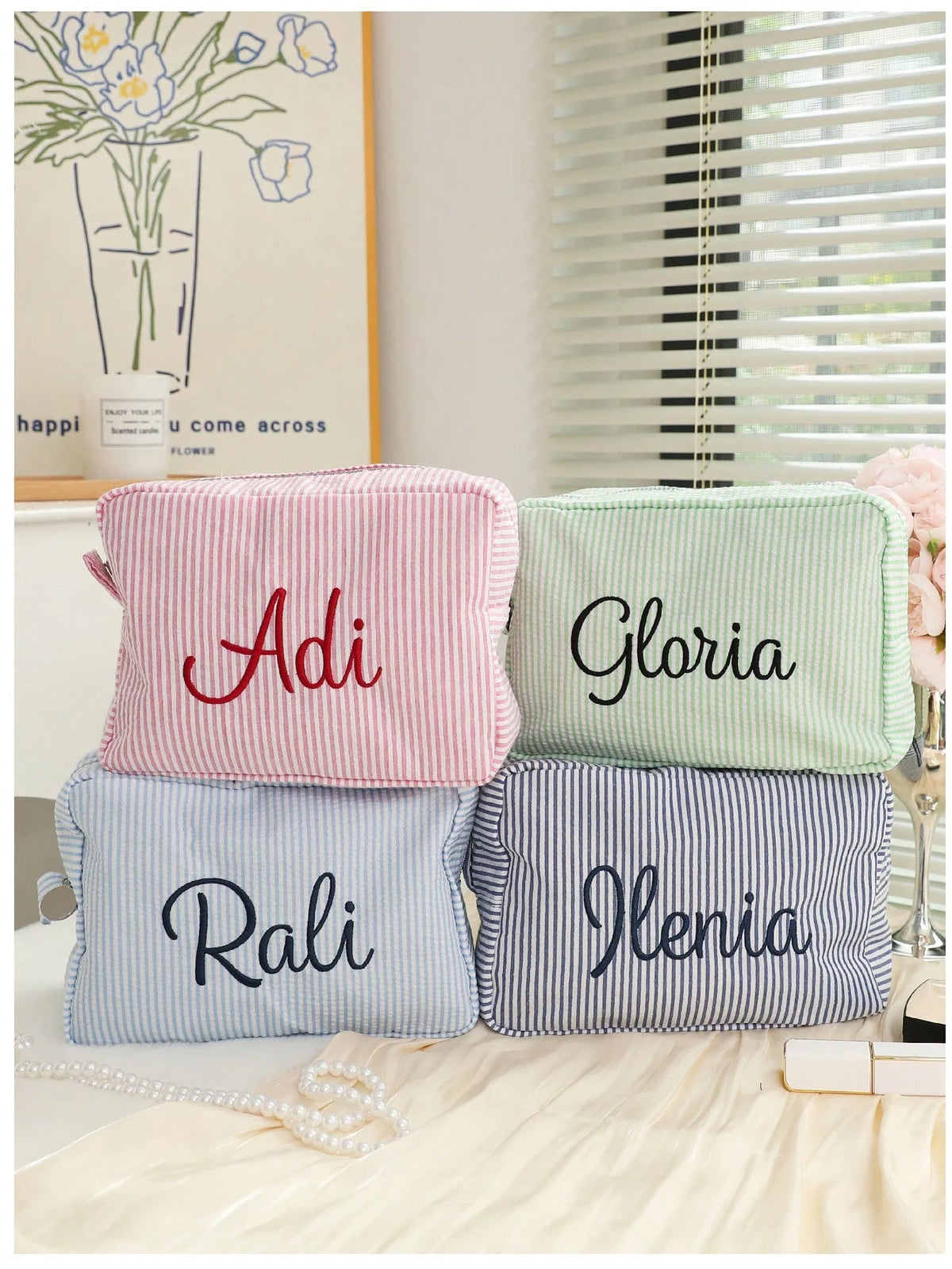 Personalized Bridesmaid Makeup Bag, Large Capacity Cosmetic Bag, Makeup Organizer, Monogrammed Toiletry Bag, Embroidered Make Up Bag, Bridesmaid Gift, Wedding Party, Bridesmaid Proposal Gifts, Christm