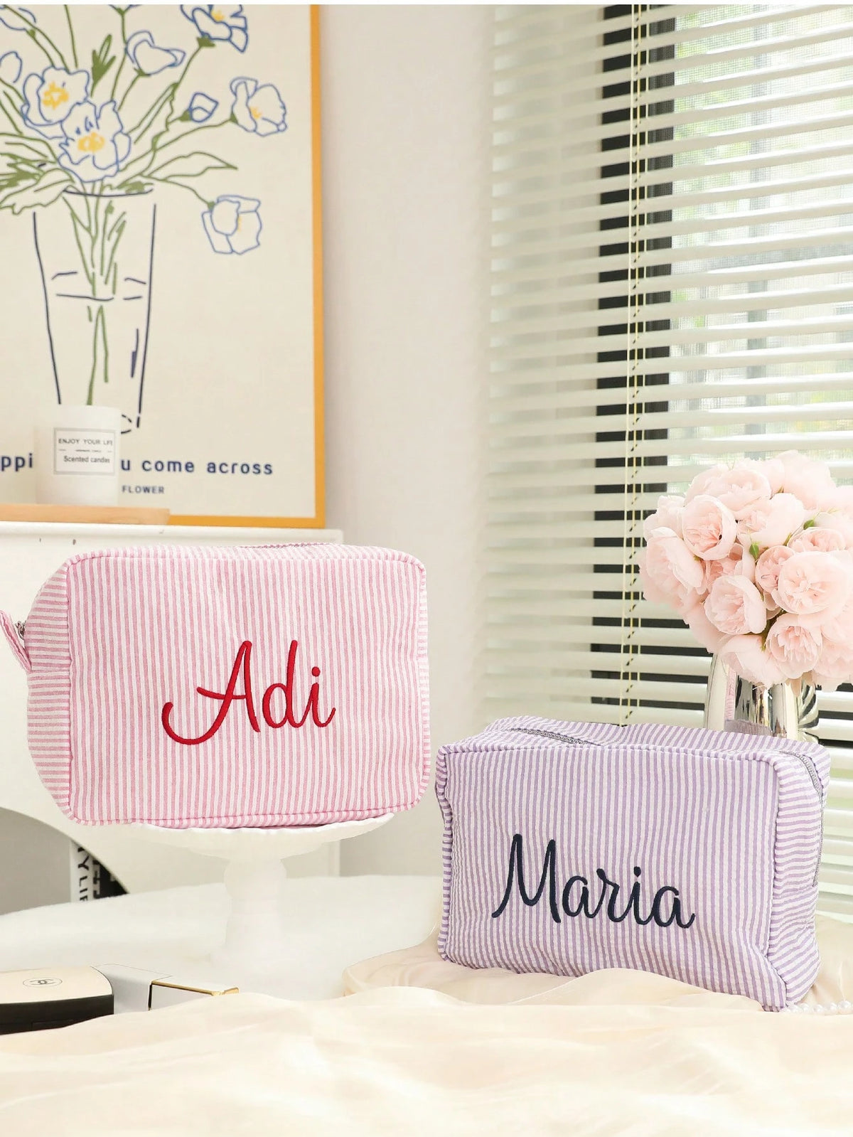 Personalized Bridesmaid Makeup Bag, Large Capacity Cosmetic Bag, Makeup Organizer, Monogrammed Toiletry Bag, Embroidered Make Up Bag, Bridesmaid Gift, Wedding Party, Bridesmaid Proposal Gifts, Christm