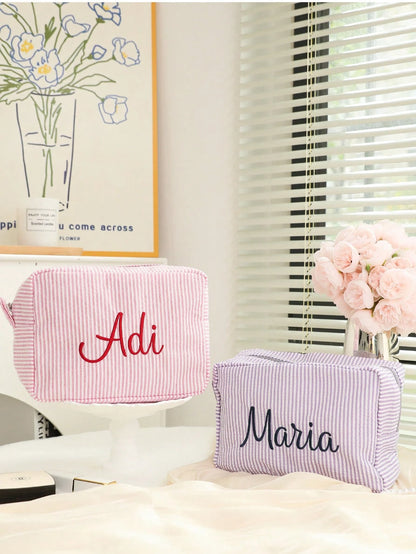 Personalized Bridesmaid Makeup Bag, Large Capacity Cosmetic Bag, Makeup Organizer, Monogrammed Toiletry Bag, Embroidered Make Up Bag, Bridesmaid Gift, Wedding Party, Bridesmaid Proposal Gifts, Christm