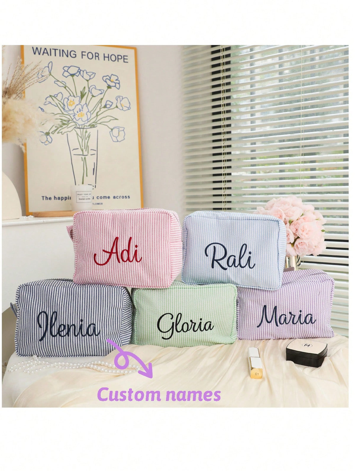 Personalized Bridesmaid Makeup Bag, Large Capacity Cosmetic Bag, Makeup Organizer, Monogrammed Toiletry Bag, Embroidered Make Up Bag, Bridesmaid Gift, Wedding Party, Bridesmaid Proposal Gifts, Christm