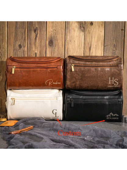 Personalized Toiletry Bag For Husband Dad Son, Custom Large Capacity PU Leather Travel Dopp Kit For Men, Custom Name Gift For Birthday Fathers Day Anniversary Wedding Groomsmen