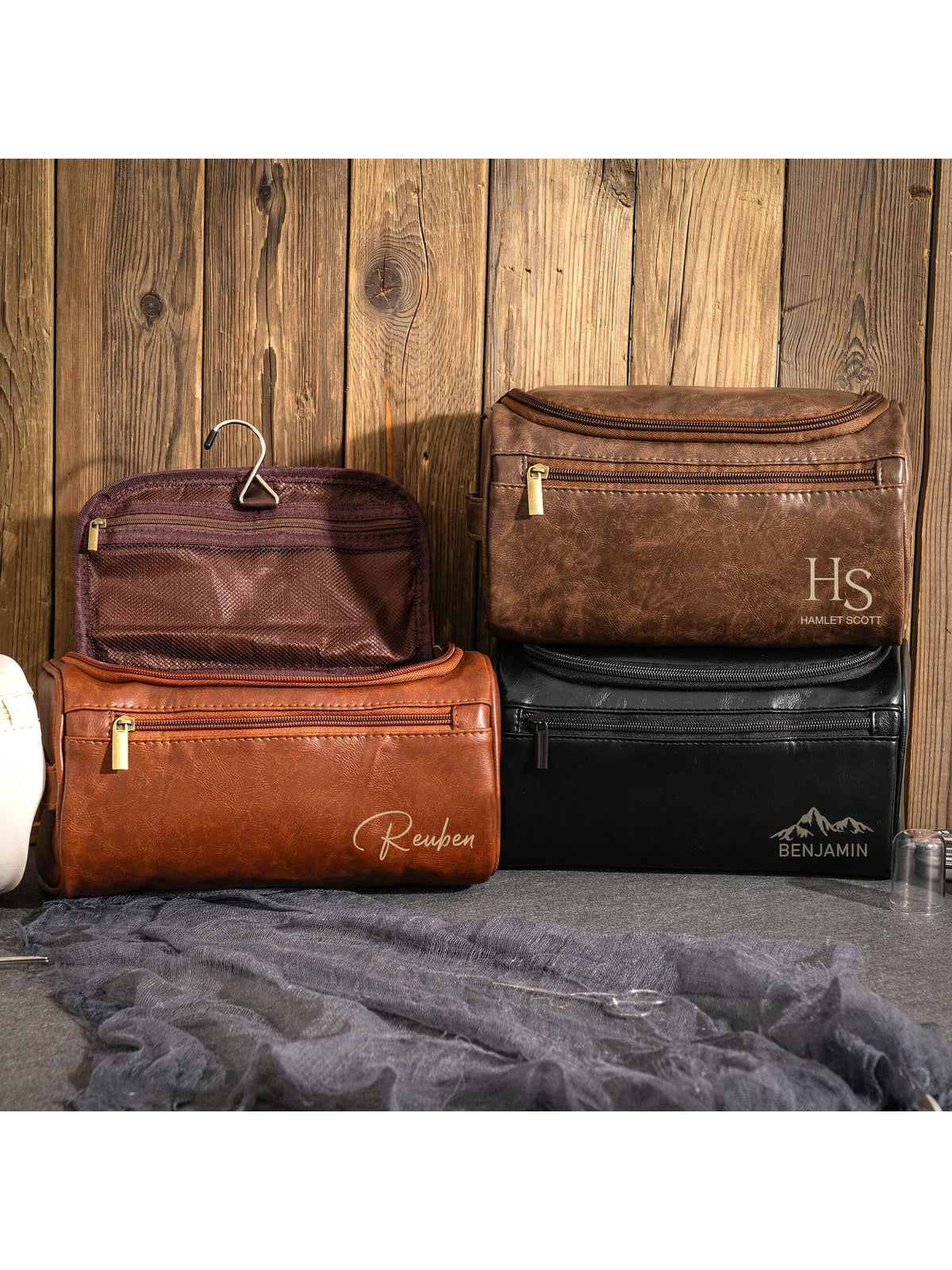 Personalized Toiletry Bag For Husband Dad Son, Custom Large Capacity PU Leather Travel Dopp Kit For Men, Custom Name Gift For Birthday Fathers Day Anniversary Wedding Groomsmen