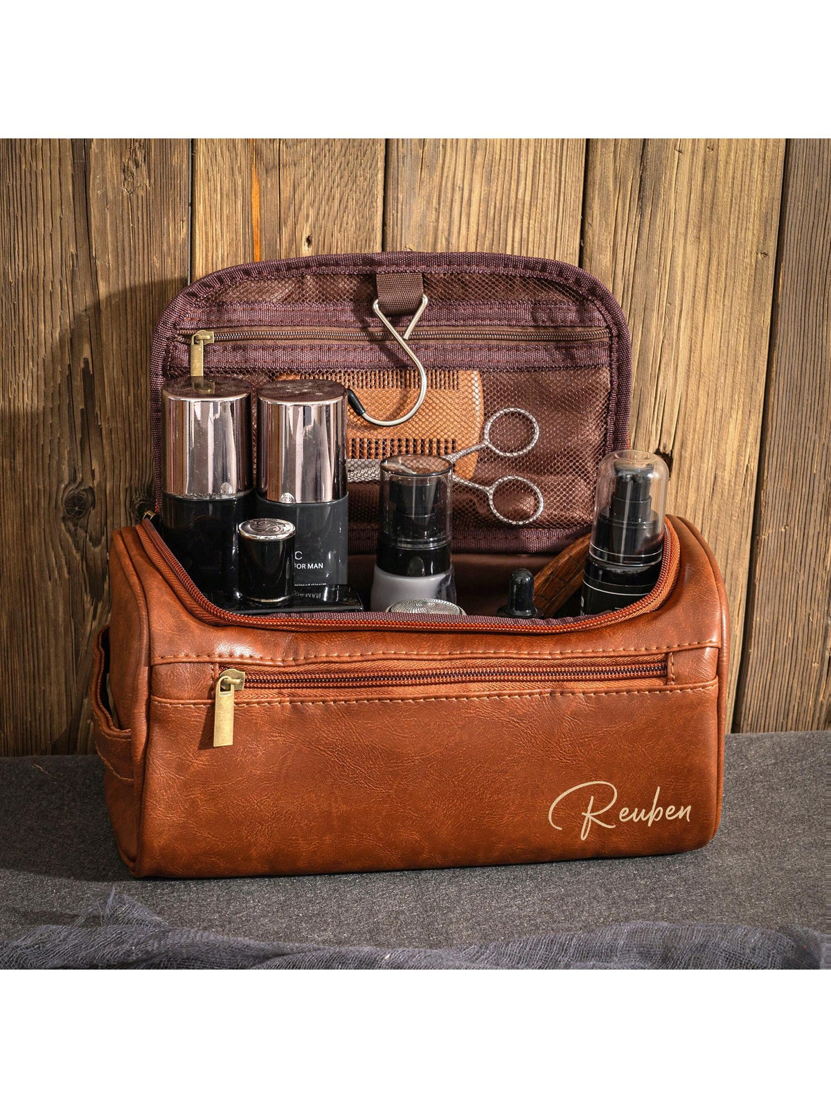 Personalized Toiletry Bag For Husband Dad Son, Custom Large Capacity PU Leather Travel Dopp Kit For Men, Custom Name Gift For Birthday Fathers Day Anniversary Wedding Groomsmen