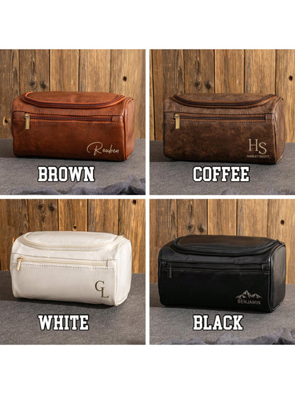 Personalized Toiletry Bag For Husband Dad Son, Custom Large Capacity PU Leather Travel Dopp Kit For Men, Custom Name Gift For Birthday Fathers Day Anniversary Wedding Groomsmen