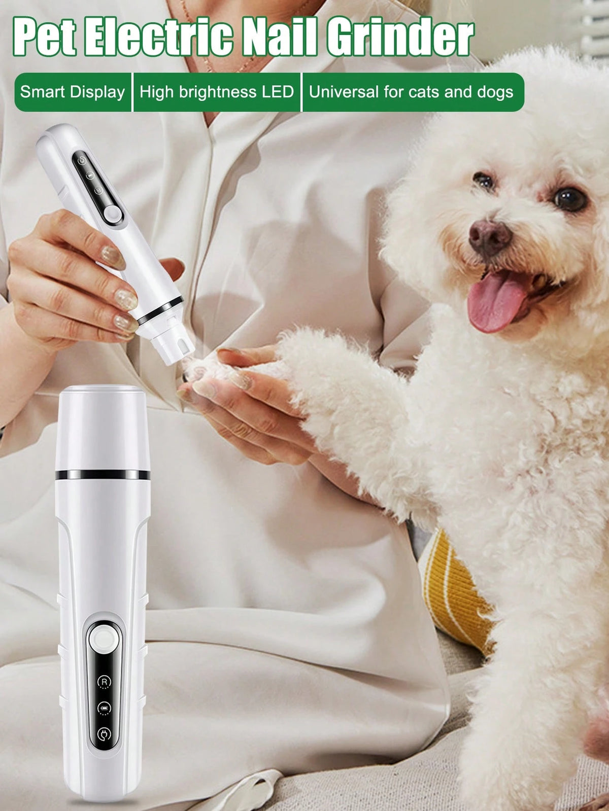 Pet Nail Grinder, Cat Dog Electric Nail Trimmer USB Rechargeable With LED Light, Smart Display, Multi Grinding Modes For Various Pets, Upgraded Strong Motor For Tough Nails, Portable & Fashionable Des