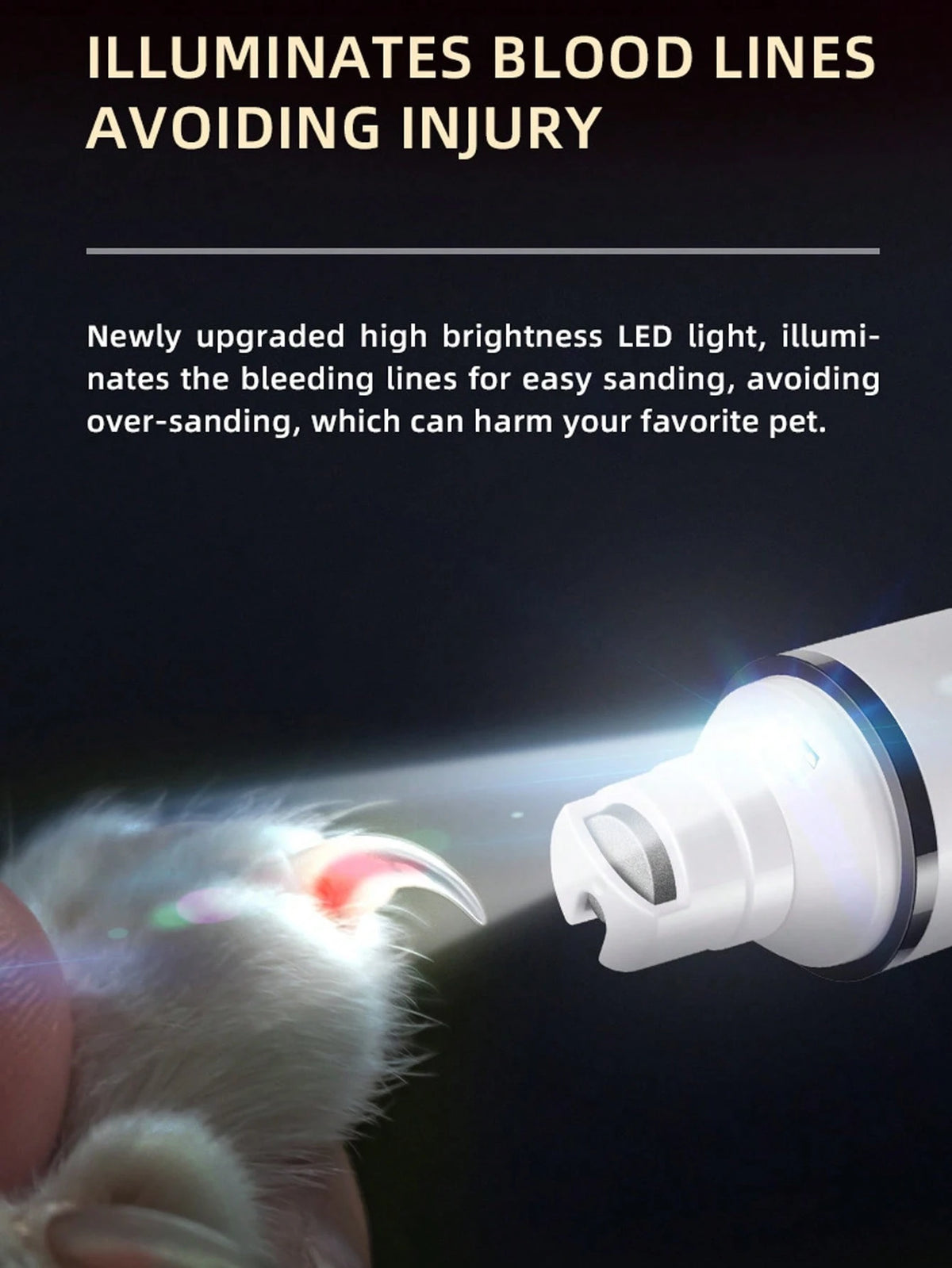 Pet Nail Grinder, Cat Dog Electric Nail Trimmer USB Rechargeable With LED Light, Smart Display, Multi Grinding Modes For Various Pets, Upgraded Strong Motor For Tough Nails, Portable & Fashionable Des