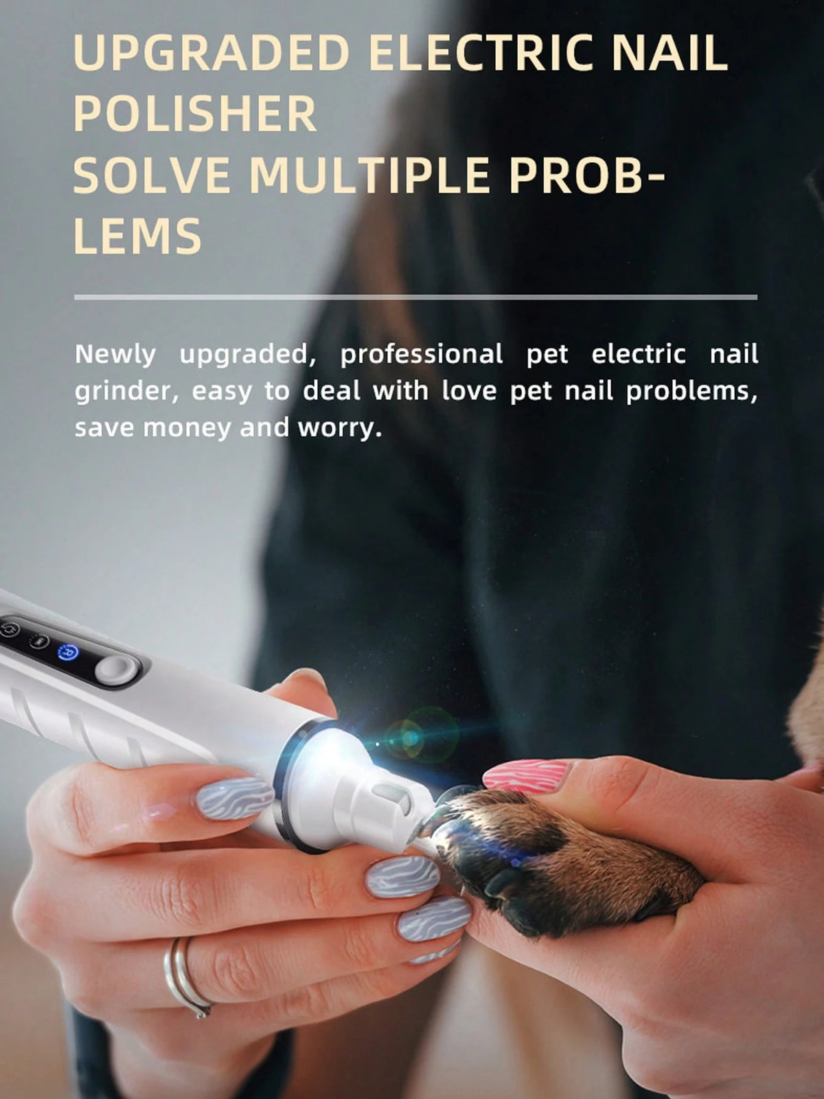 Pet Nail Grinder, Cat Dog Electric Nail Trimmer USB Rechargeable With LED Light, Smart Display, Multi Grinding Modes For Various Pets, Upgraded Strong Motor For Tough Nails, Portable & Fashionable Des