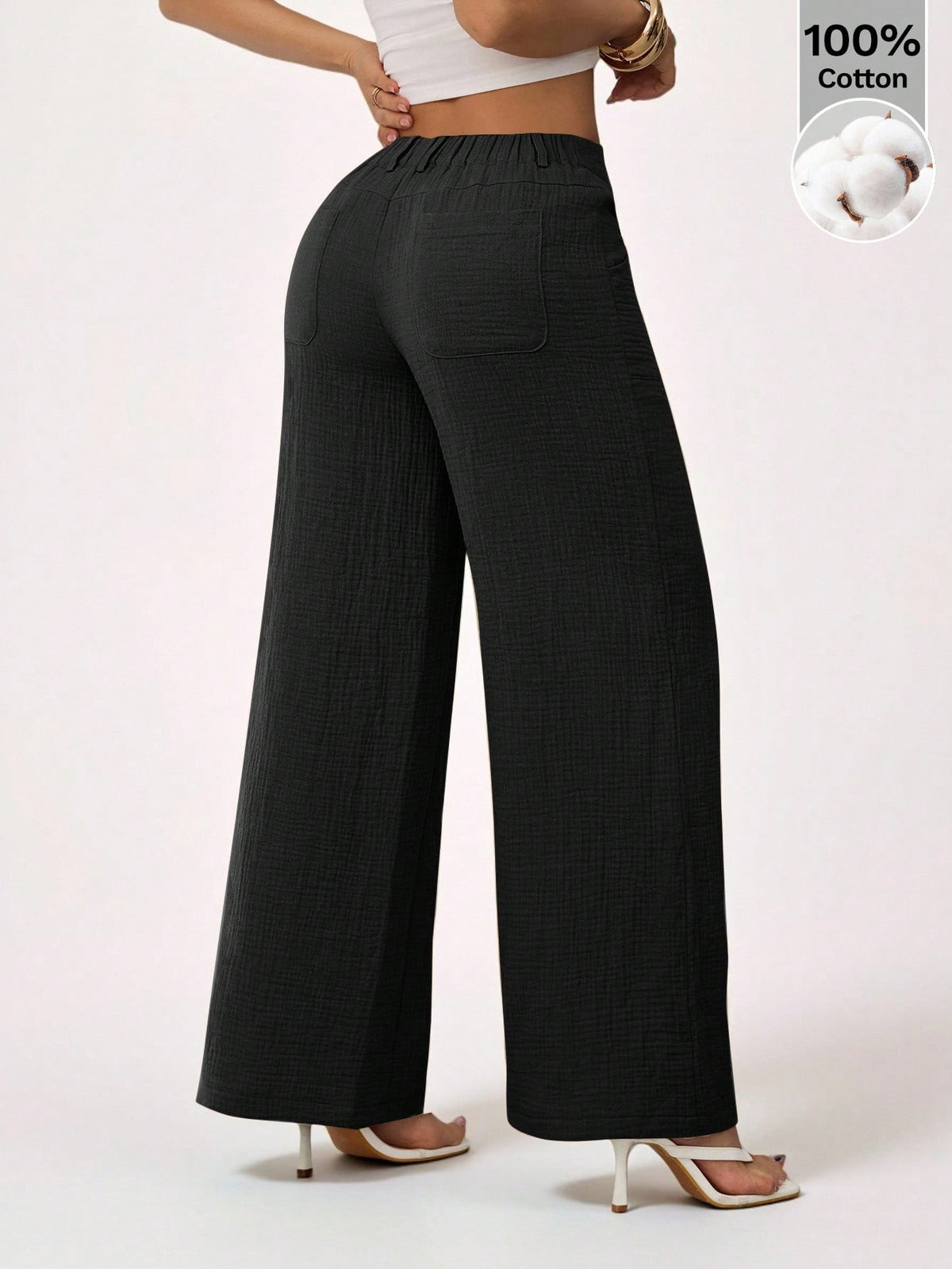 PETITE 100% Washed Cotton Low Waist Straight Pants,Petite Women