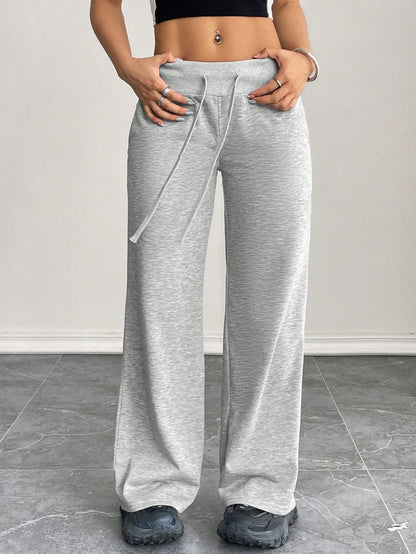 PETITE Comfortable And Casual Plain Knitted Low-Rise Wide-Leg Women's Sweatpants Baggy,Petite Women