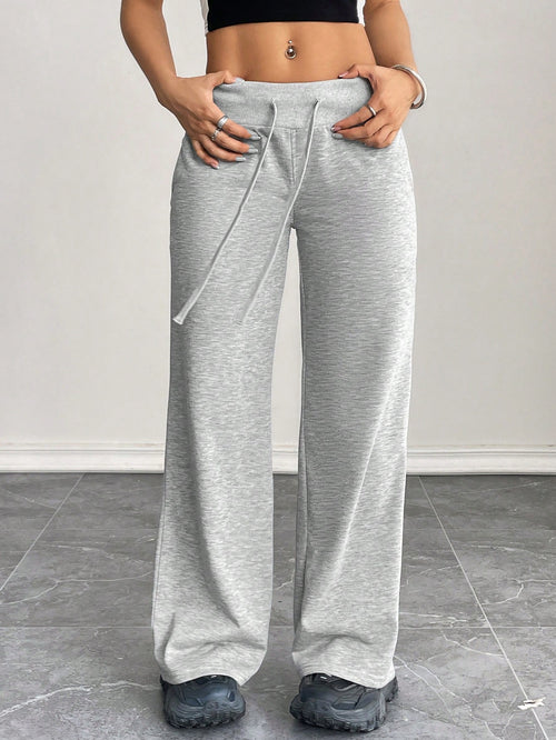 PETITE Comfortable And Casual Plain Knitted Low-Rise Wide-Leg Women's Sweatpants Baggy,Petite Women