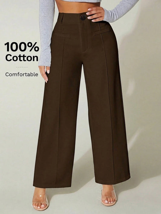 PETITE High Waist Wide Leg Summer Dress Pants 100% Cotton,Petite Women