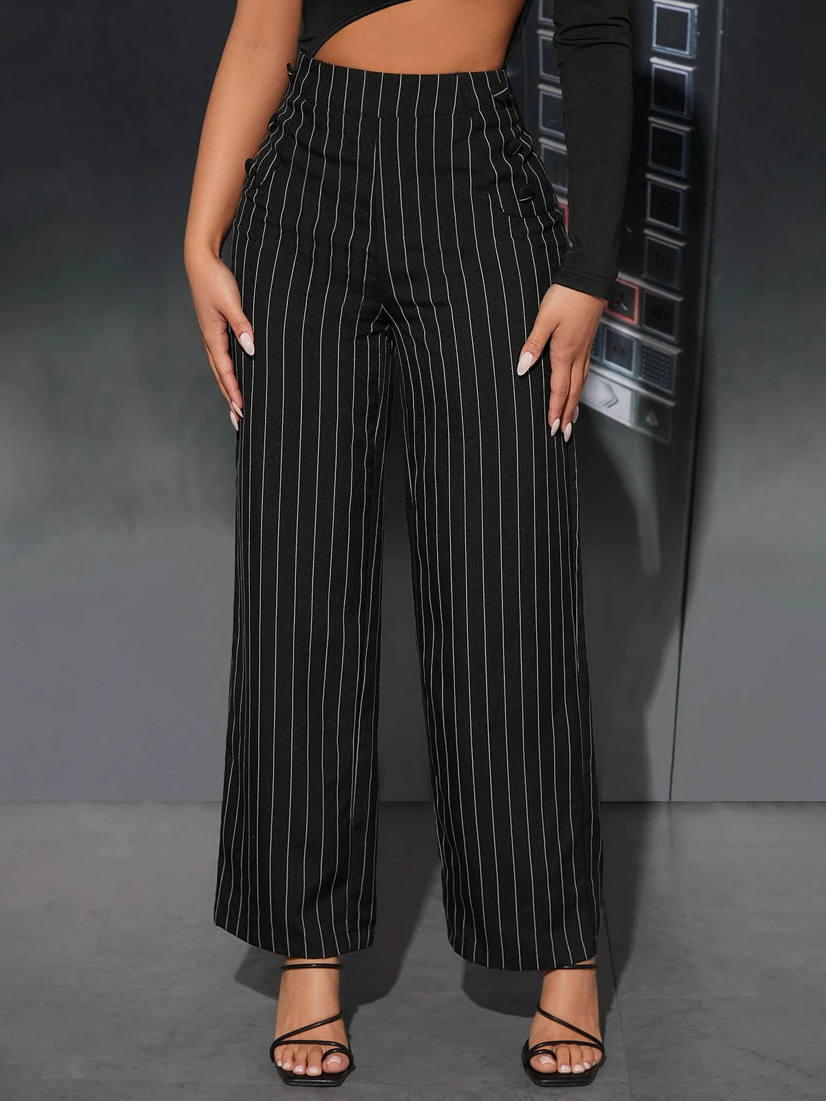 PETITE Striped Print Straight Leg Pants,Petite Women