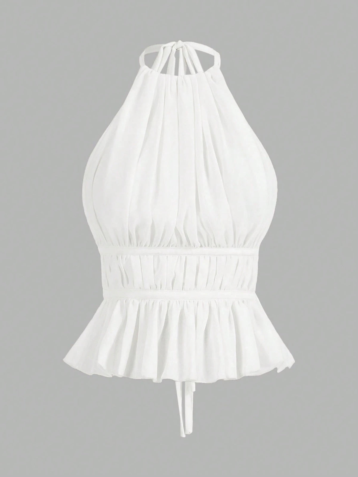 PETITE Women's Pleated Halter Neckline Waist-Tied Backless Tank Top,Petite Women