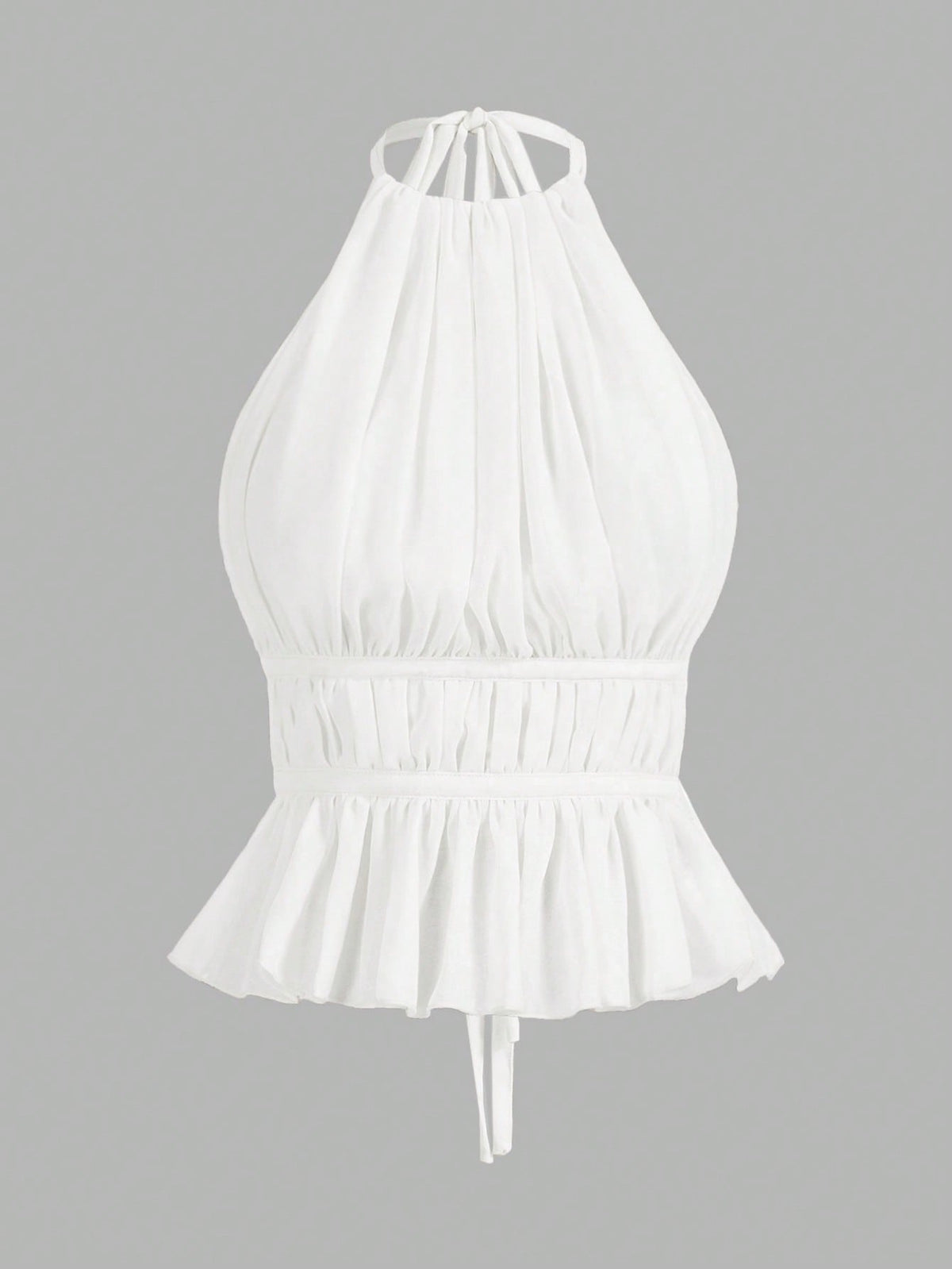 PETITE Women's Pleated Halter Neckline Waist-Tied Backless Tank Top,Petite Women