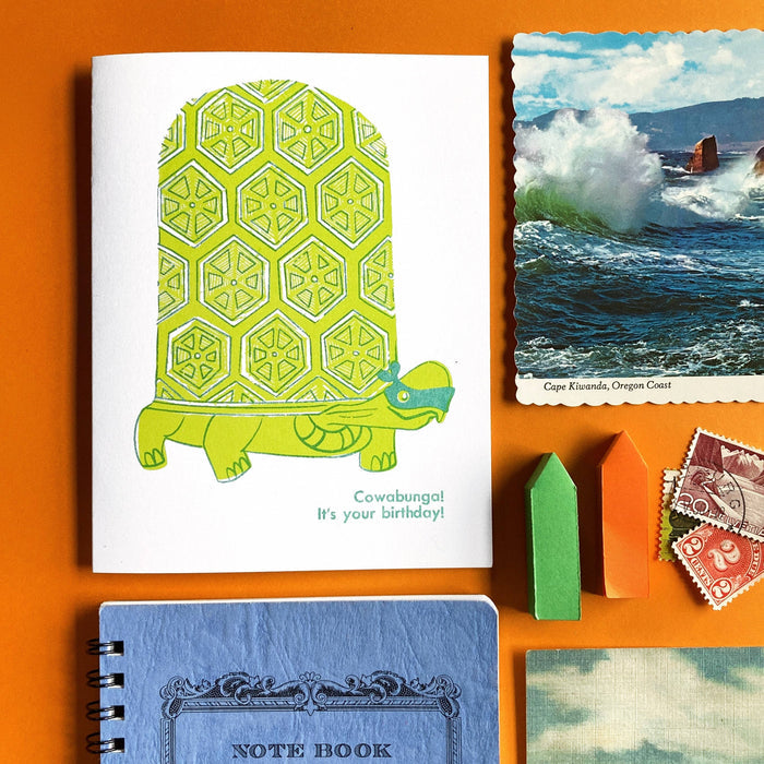 Pier Six Press Risograph Greeting Card - Cowabunga Birthday