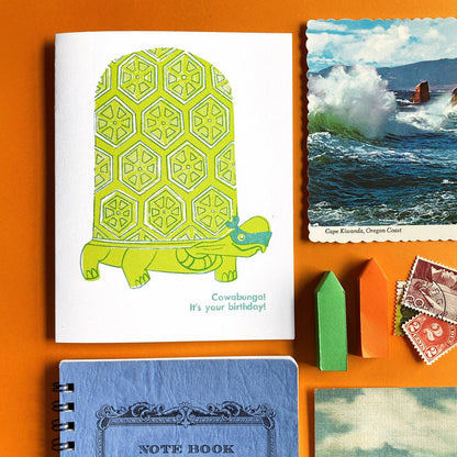 Pier Six Press Risograph Greeting Card - Cowabunga Birthday