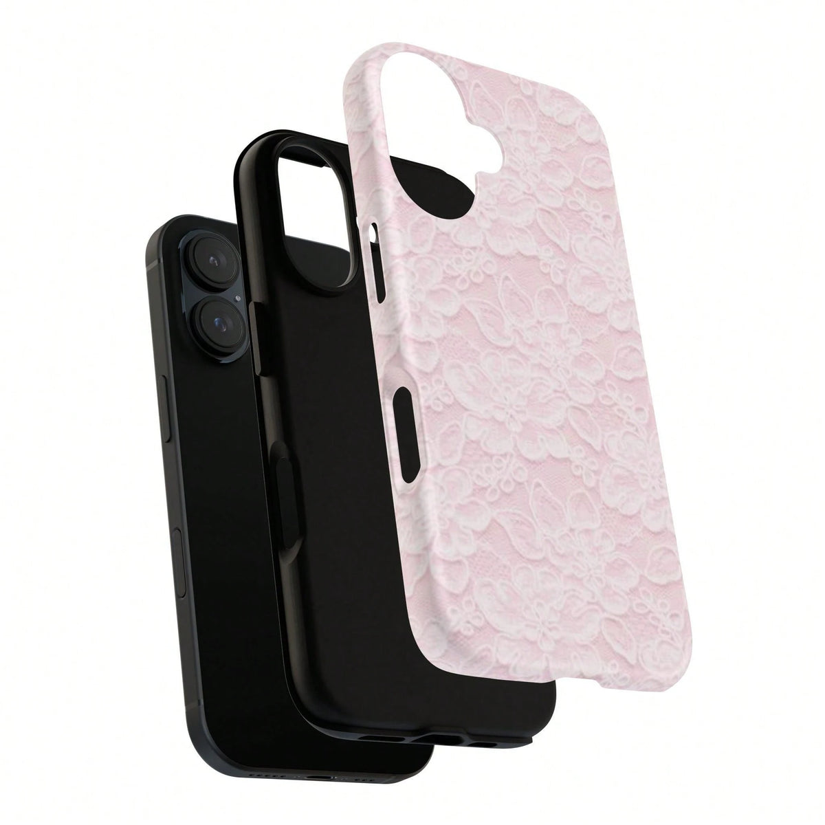 Pink Lace Fashion Shockproof Floral Blush 2-In-1 Phone Case Compatible With IPhone 17/16/15/14/13/12/11 Pro Max Birthday Gift Anniversary Party