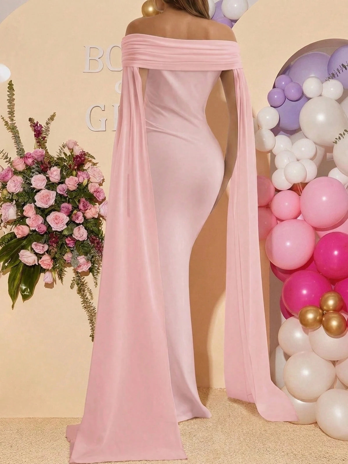 Pink Maternity Off Shoulder Sleeveless Sheer Knit Mermaid Maxi Dress, Elegant Maternity Photography, Wedding Guest, Party Gown Fall