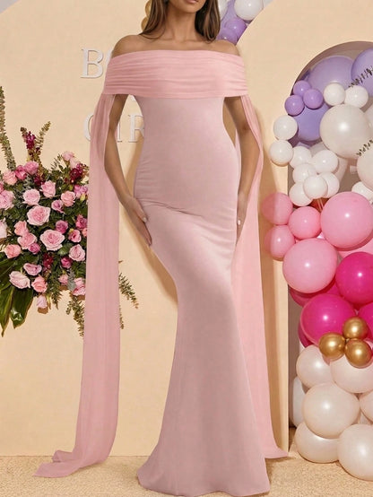 Pink Maternity Off Shoulder Sleeveless Sheer Knit Mermaid Maxi Dress, Elegant Maternity Photography, Wedding Guest, Party Gown Fall