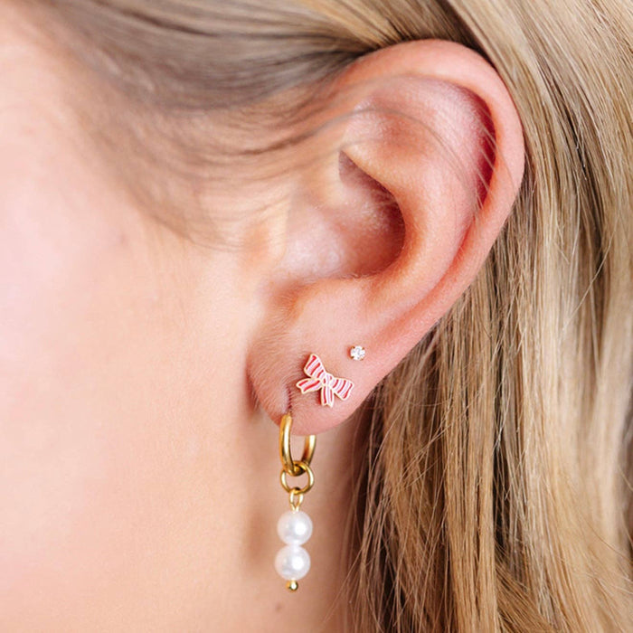 Pip Pop Post - Striped Bow Stud Earrings