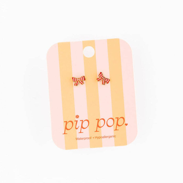 Pip Pop Post - Striped Bow Stud Earrings
