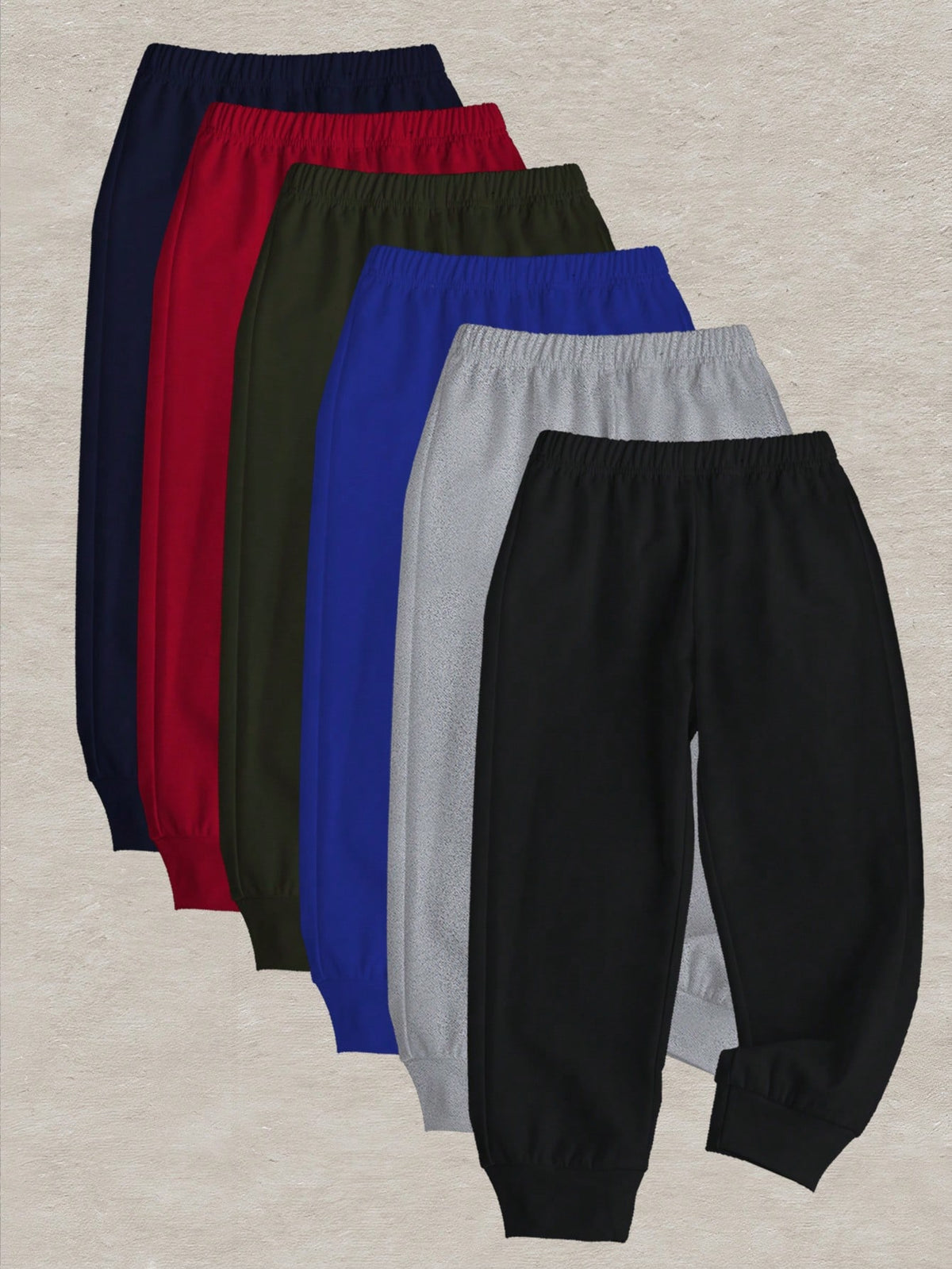 Playful Pals 6pcs Young Boy Basic Elastic Waist Pants, Christmas Bottoms School Autumn