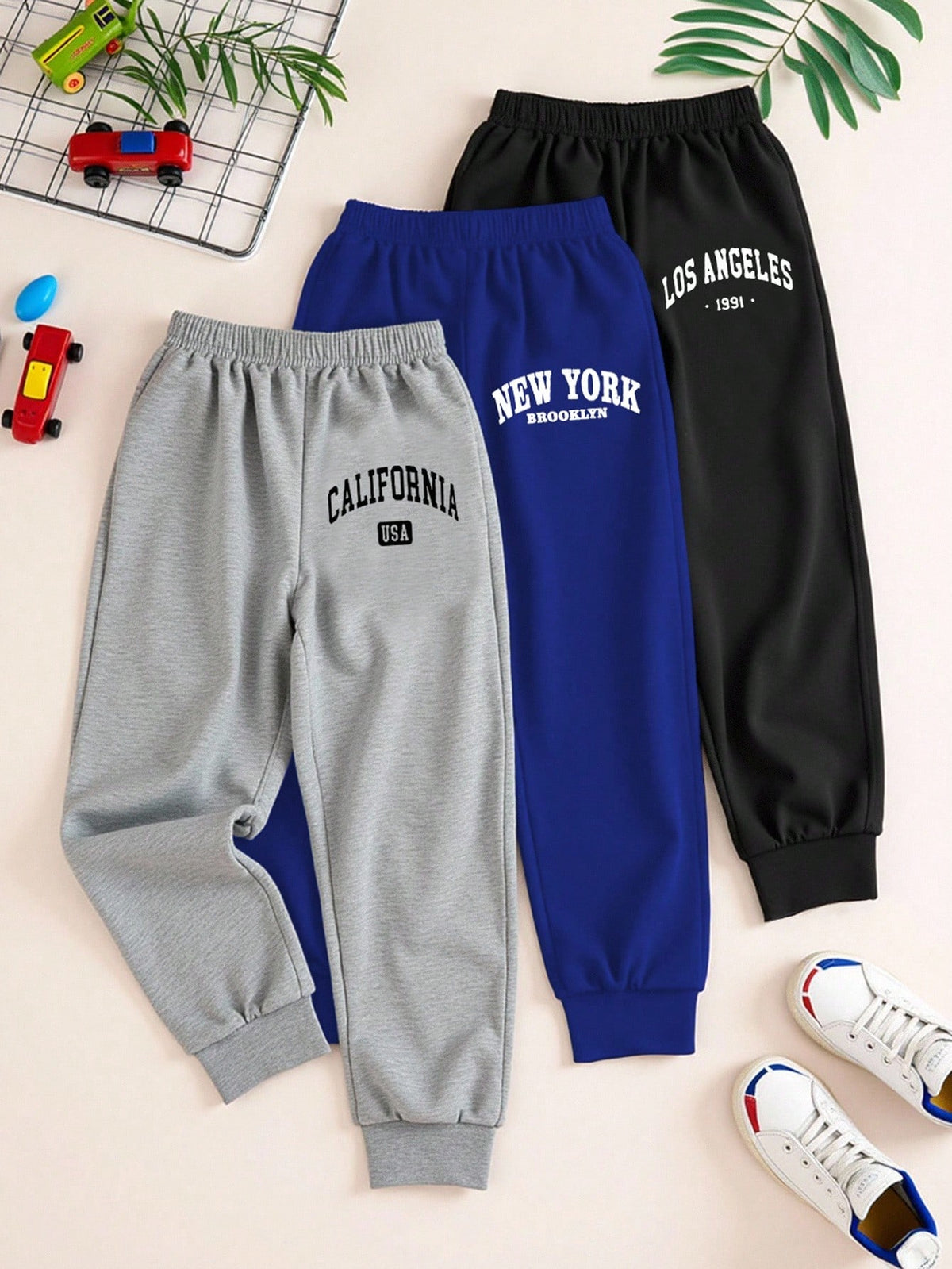 Playful Pals 6pcs Young Boy Basic Elastic Waist Pants, Christmas Bottoms School Autumn