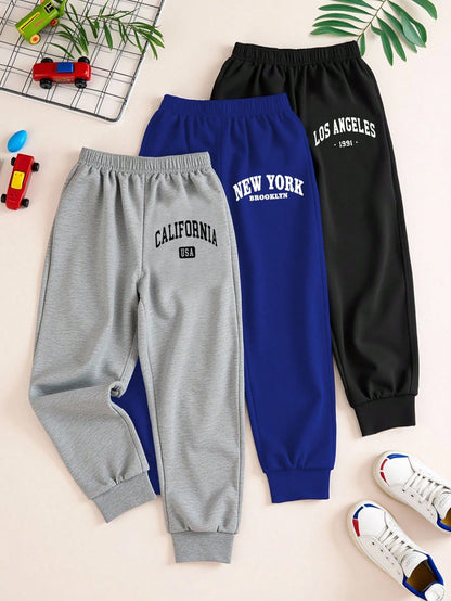 Playful Pals 6pcs Young Boy Basic Elastic Waist Pants, Christmas Bottoms School Autumn