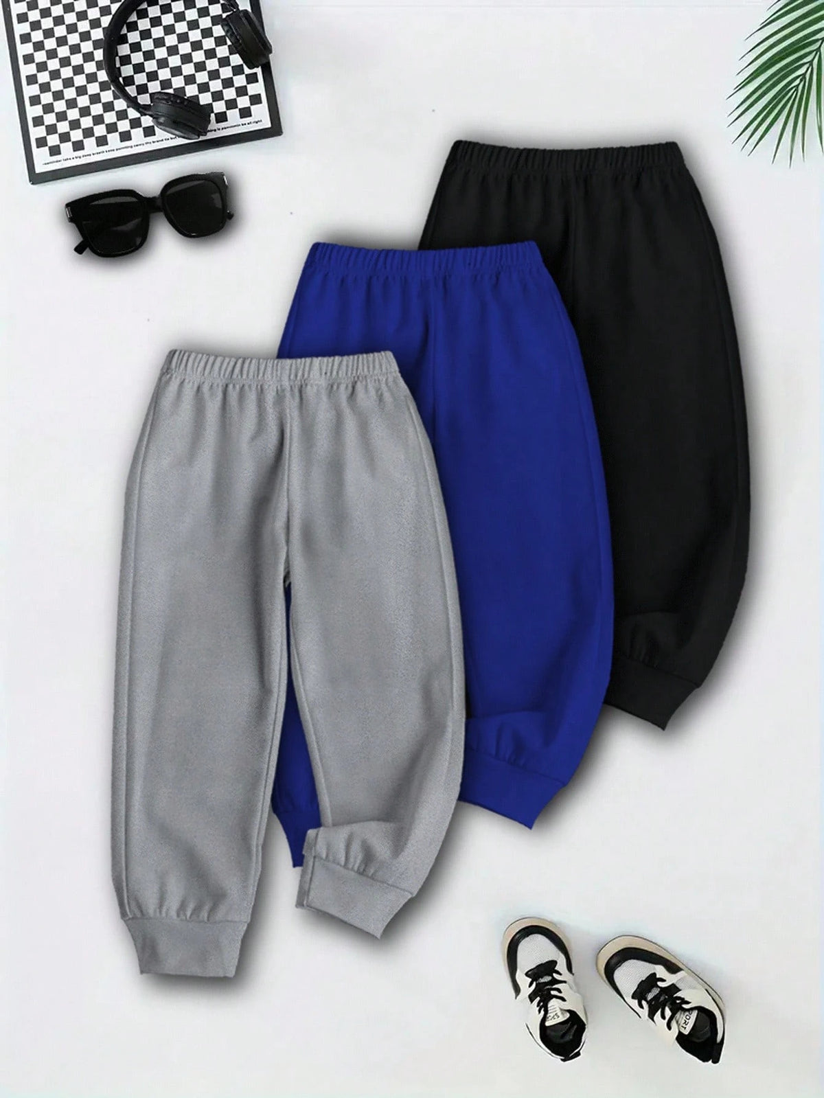 Playful Pals 6pcs Young Boy Basic Elastic Waist Pants, Christmas Bottoms School Autumn
