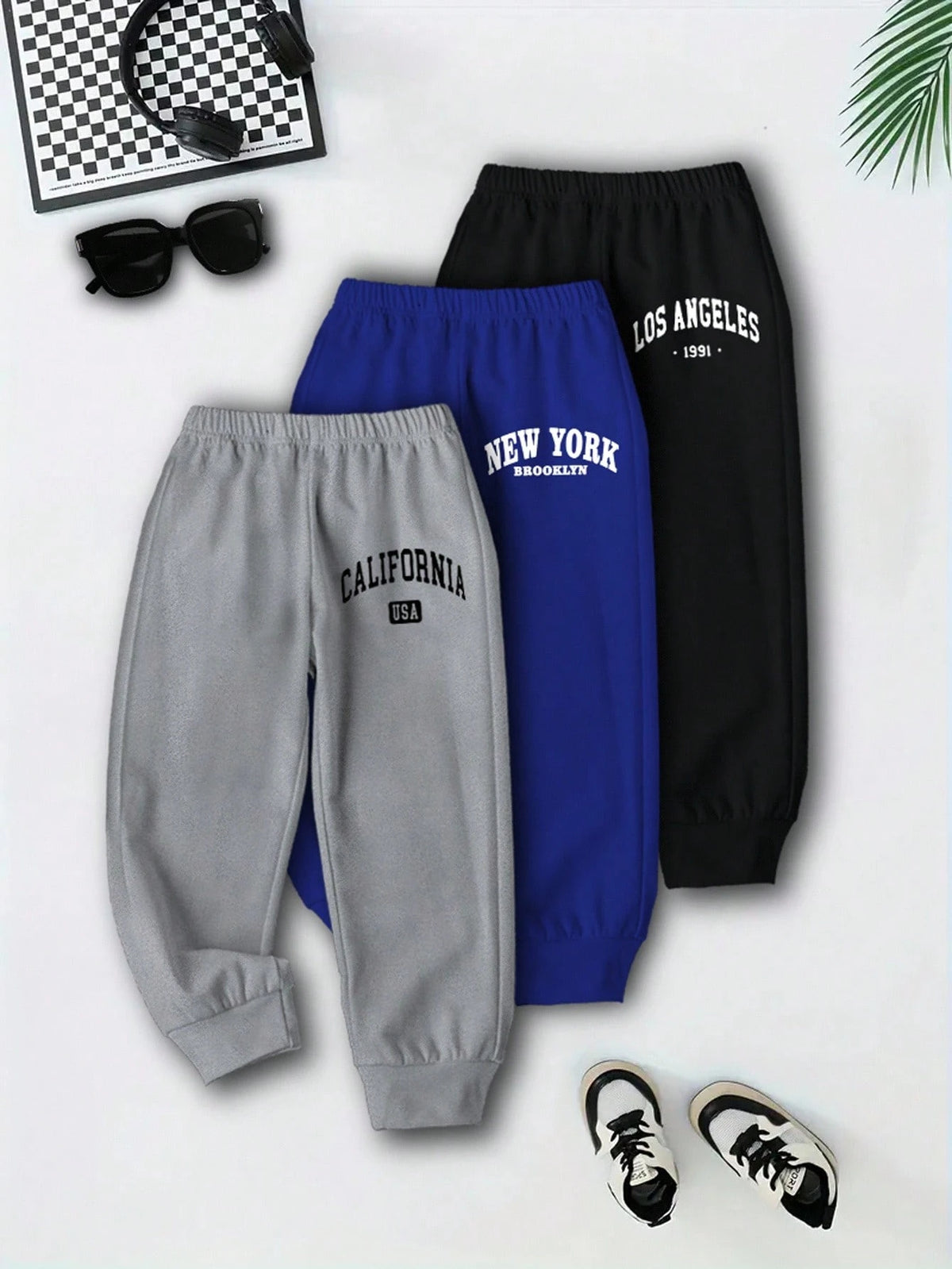 Playful Pals 6pcs Young Boy Basic Elastic Waist Pants, Christmas Bottoms School Autumn