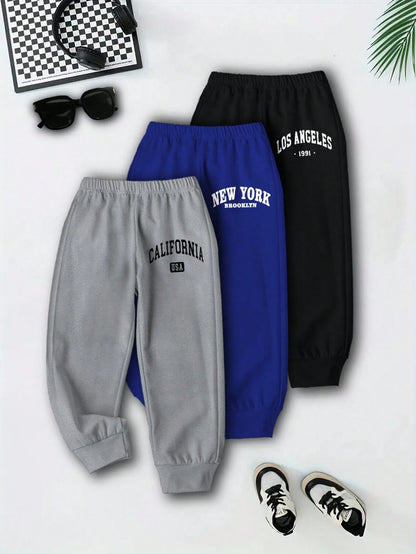 Playful Pals 6pcs Young Boy Basic Elastic Waist Pants, Christmas Bottoms School Autumn