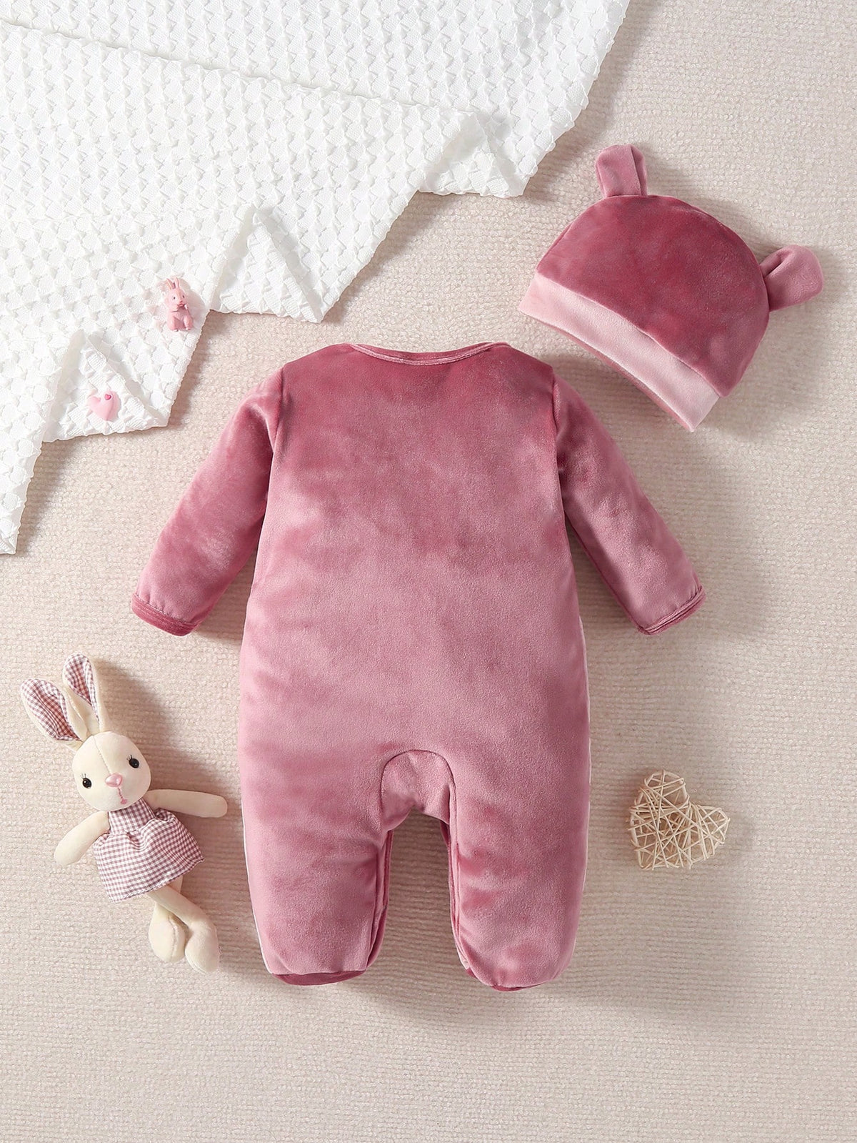 Playful Pals Cute Embroidered Ear Design Comfortable Romper For Baby Girls