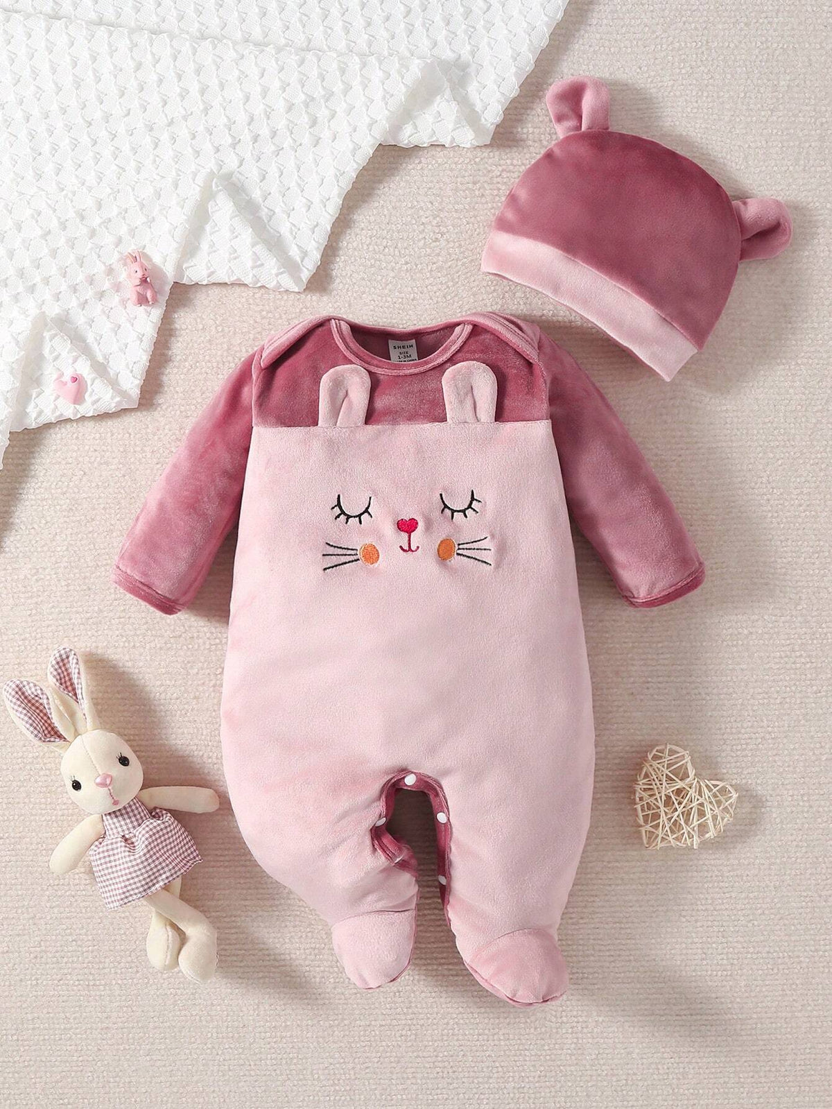 Playful Pals Cute Embroidered Ear Design Comfortable Romper For Baby Girls
