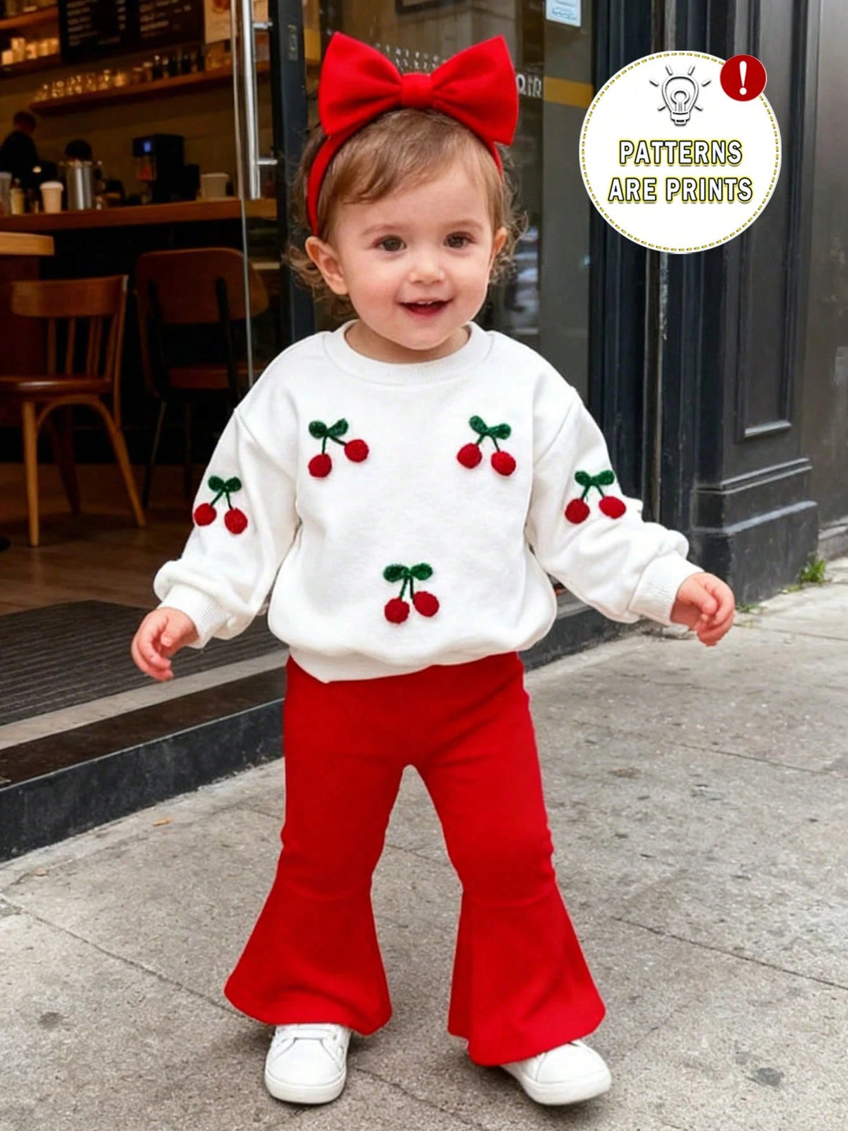 Playful Pals Korean Vintage Baby 2-Piece Set, Leopard Print Bow Cartoon Rabbit & Bear Graphic Crew Neck Sweatshirt With Elastic Coffee-Colored Flared Long Pants, Skin-Friendly Soft Fabric, Baby