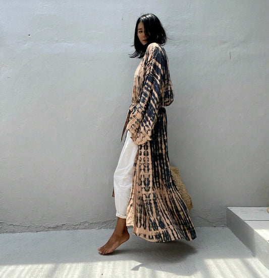 Plus Size Boho Chic Kimono Cover Up- Lightweight & Flowy Tie Dye Beachwear- Stylish Open Front For Women