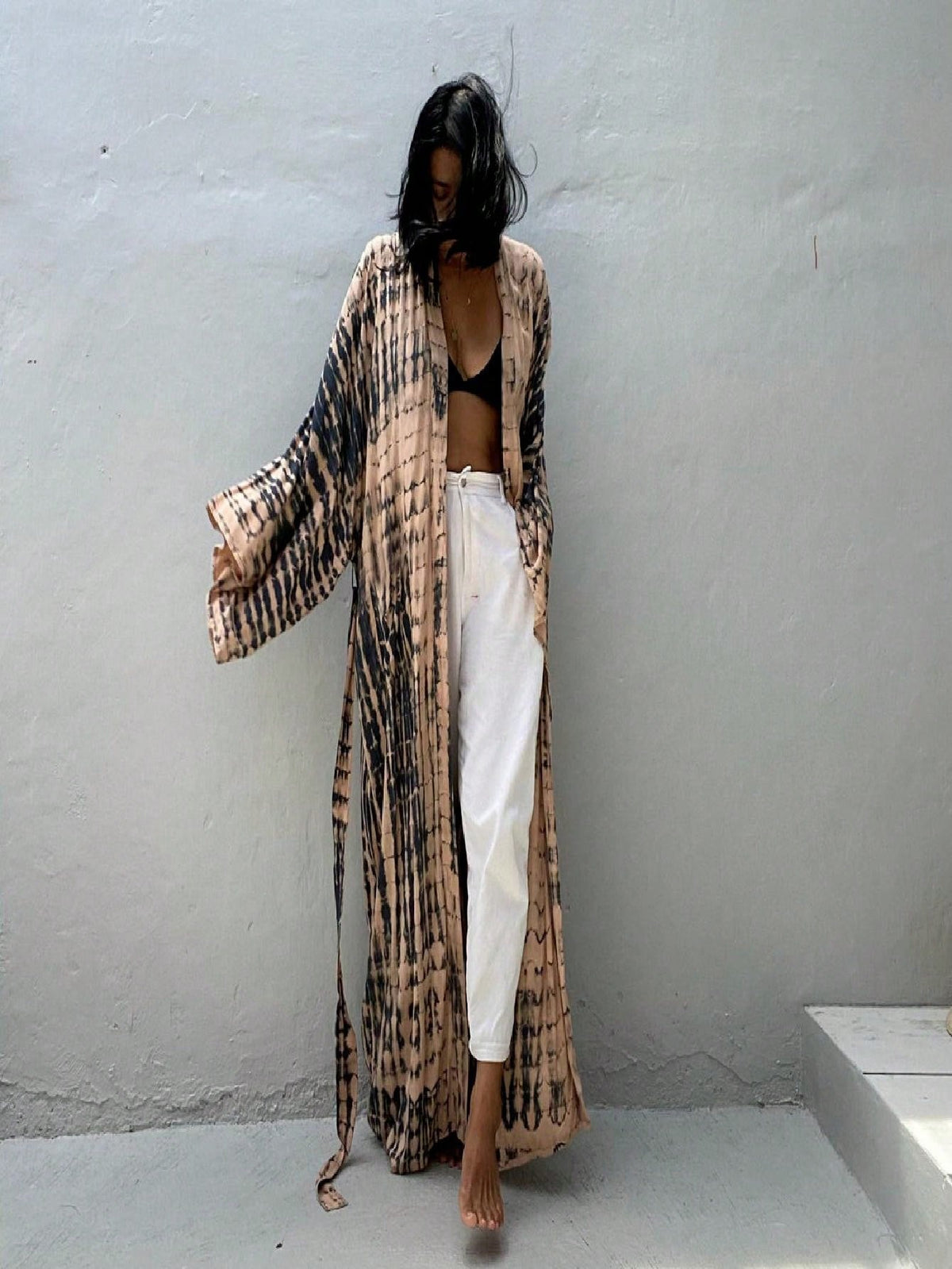 Plus Size Boho Chic Kimono Cover Up- Lightweight & Flowy Tie Dye Beachwear- Stylish Open Front For Women