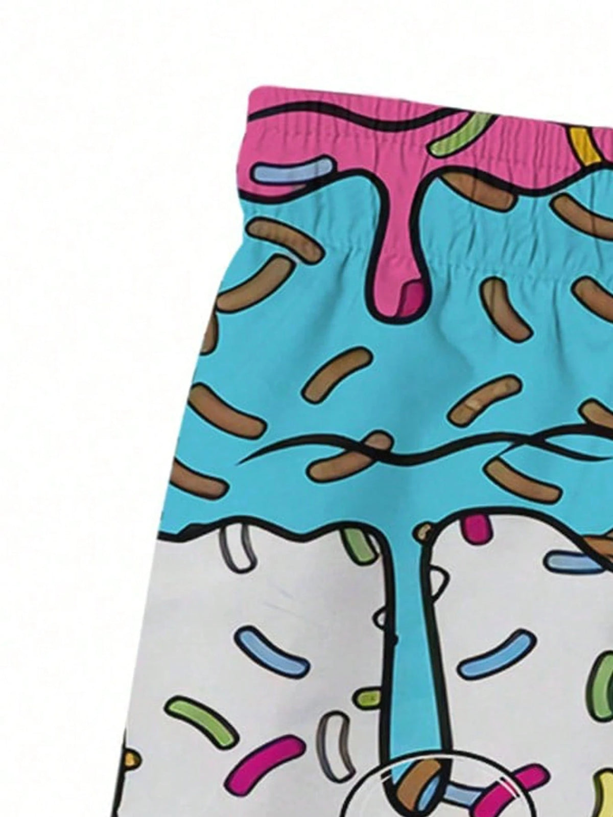 Plus Size Men's Ice Cream & Cake Print Casual Beach Shorts, Drawstring Waist, Single Layer, No Lining, Suitable For Summer Vacation & Outdoor Sports