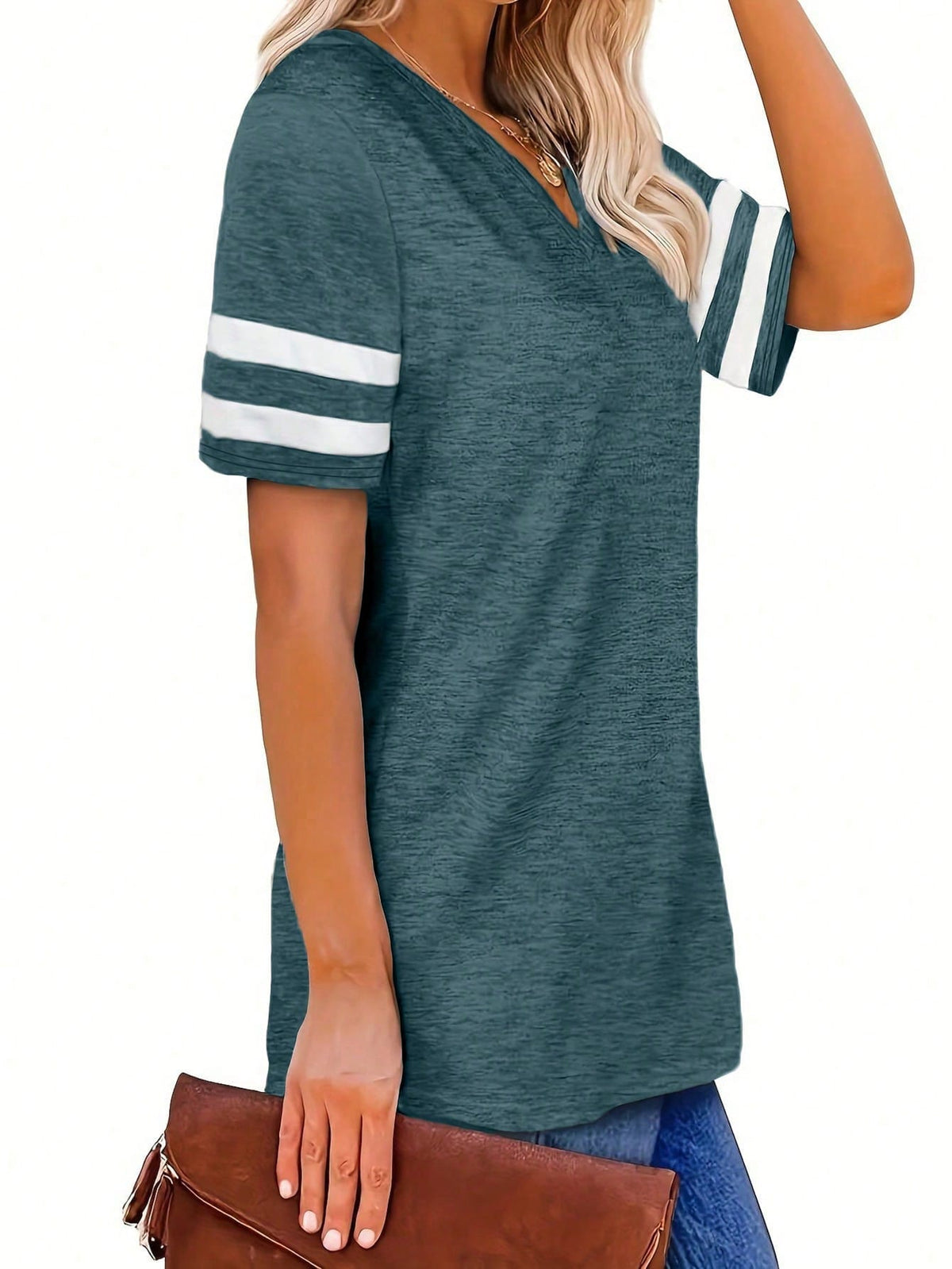 Plus Size V-Neck Striped Casual T-Shirt Summer