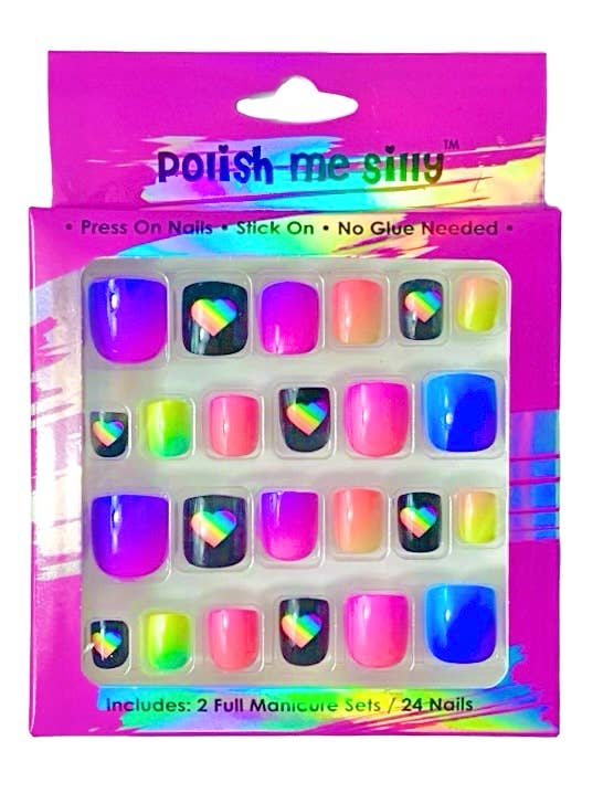 Polish Me Silly Press On Nails - Rainbow Hearts