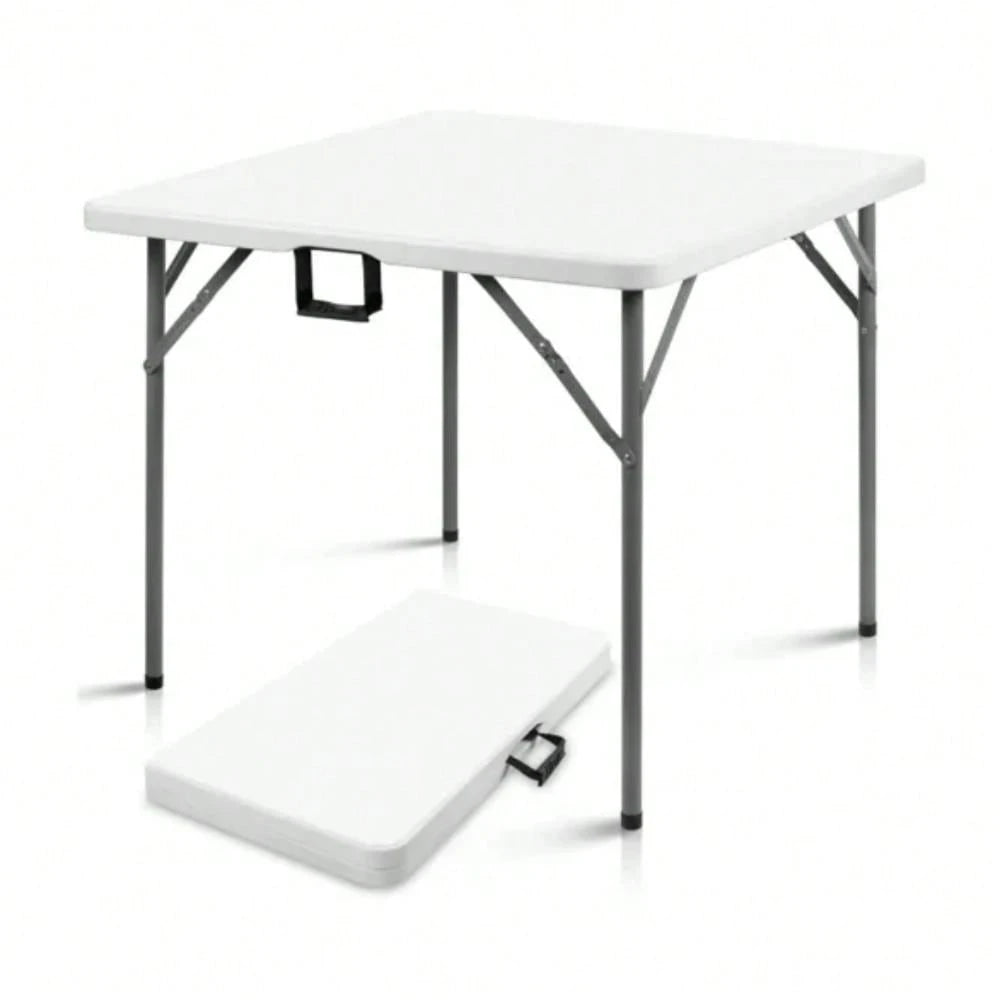 Portable 34" Square Folding Table – Heavy Duty HDPE Card & Dining Table, Fold-In-Half Design With Carry Handle, Perfect For Picnics, Camping, Parties