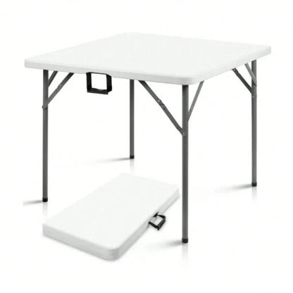 Portable 34" Square Folding Table – Heavy Duty HDPE Card & Dining Table, Fold-In-Half Design With Carry Handle, Perfect For Picnics, Camping, Parties