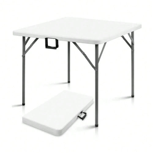 Portable 34" Square Folding Table – Heavy Duty HDPE Card & Dining Table, Fold-In-Half Design With Carry Handle, Perfect For Picnics, Camping, Parties