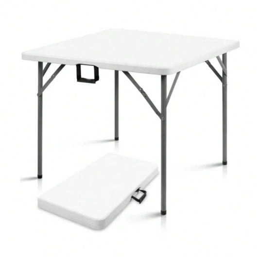 Portable 34" Square Folding Table – Heavy Duty HDPE Card & Dining Table, Fold-In-Half Design With Carry Handle, Perfect For Picnics, Camping, Parties