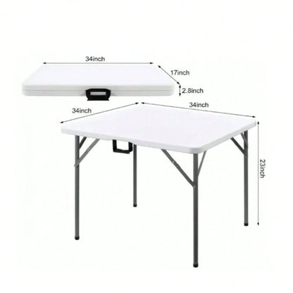 Portable 34" Square Folding Table – Heavy Duty HDPE Card & Dining Table, Fold-In-Half Design With Carry Handle, Perfect For Picnics, Camping, Parties