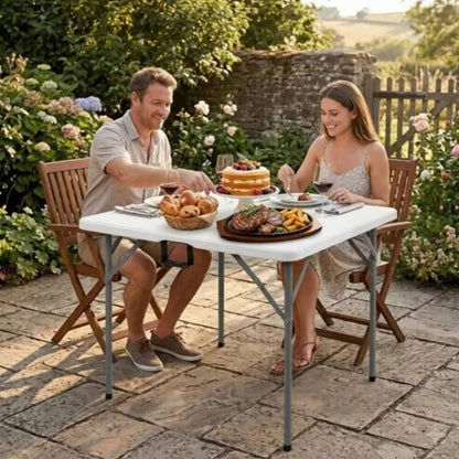 Portable 34" Square Folding Table – Heavy Duty HDPE Card & Dining Table, Fold-In-Half Design With Carry Handle, Perfect For Picnics, Camping, Parties