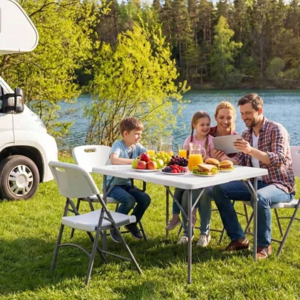 Portable 34" Square Folding Table – Heavy Duty HDPE Card & Dining Table, Fold-In-Half Design With Carry Handle, Perfect For Picnics, Camping, Parties