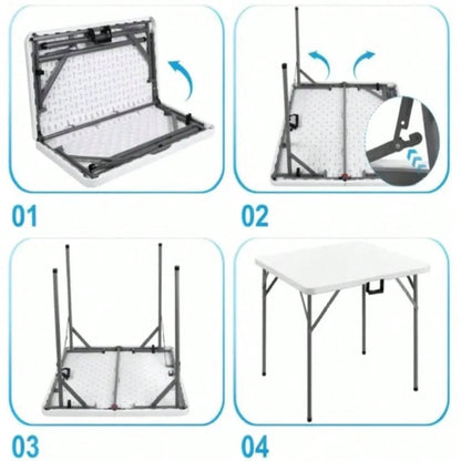 Portable 34" Square Folding Table – Heavy Duty HDPE Card & Dining Table, Fold-In-Half Design With Carry Handle, Perfect For Picnics, Camping, Parties