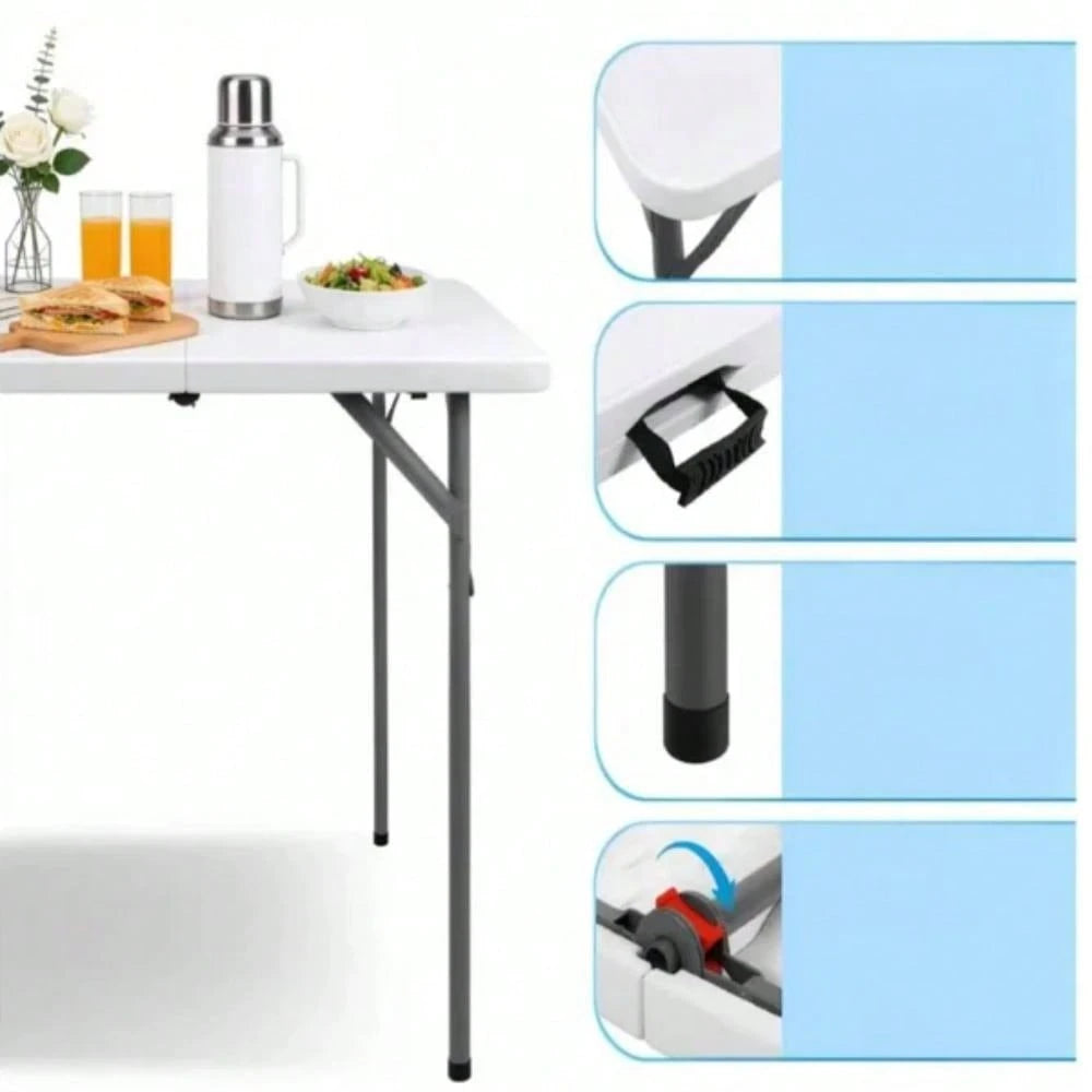 Portable 34" Square Folding Table – Heavy Duty HDPE Card & Dining Table, Fold-In-Half Design With Carry Handle, Perfect For Picnics, Camping, Parties